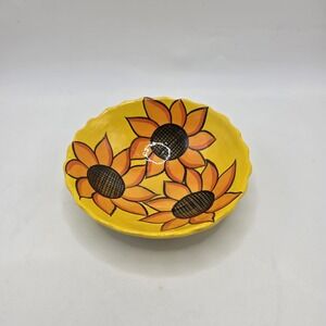 Mexican Pottery Sunflower Bowl Footed Hand Painted Folk‎ Art Cottagecore Decor